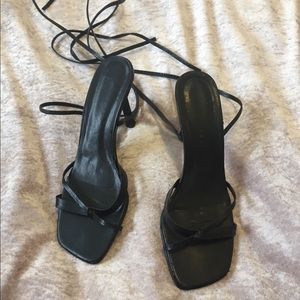 Black leather strap heels